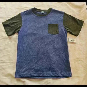 Stylish Blue and Gray Short Sleeve T-Shirt with Pocket